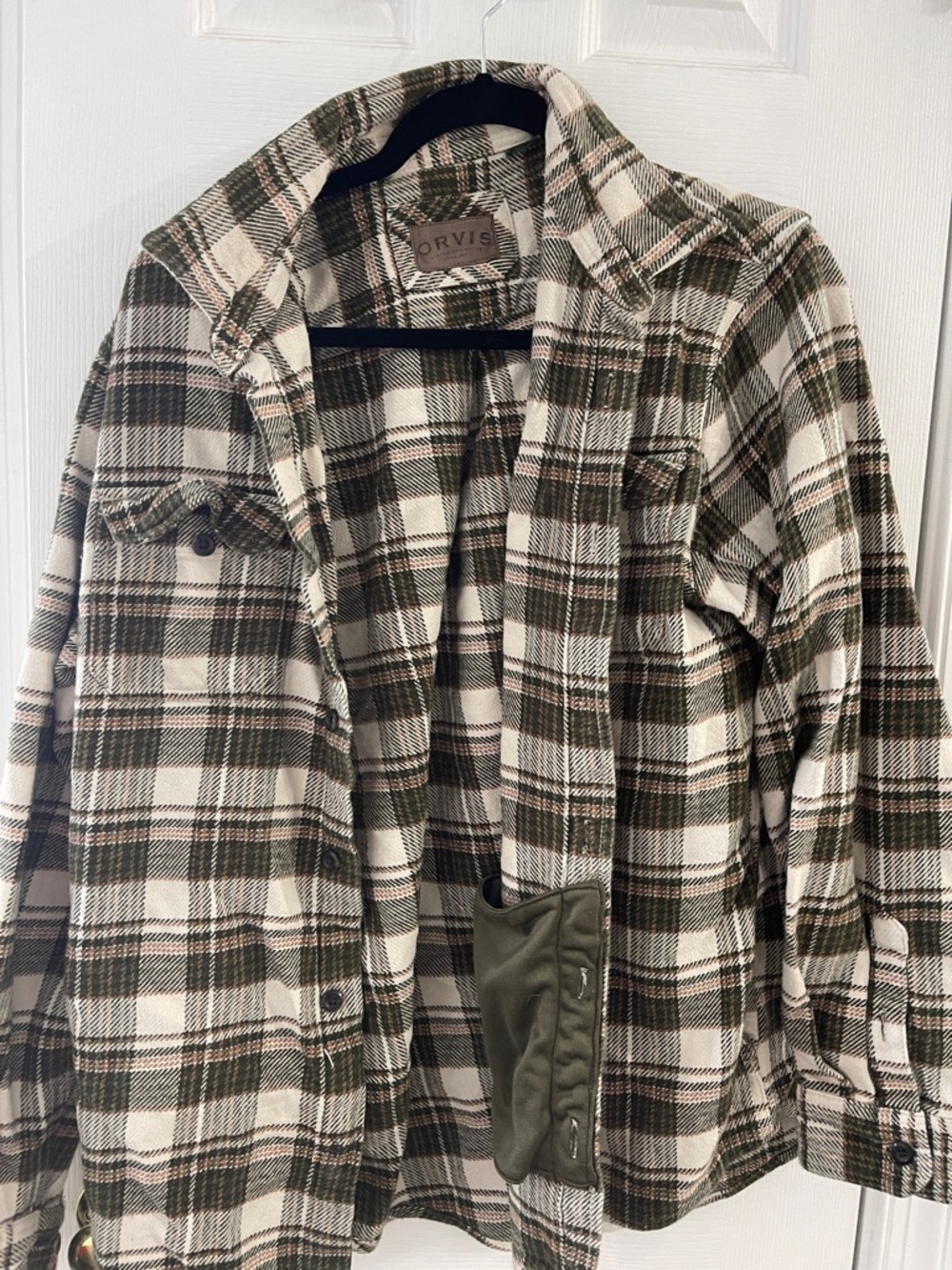 Orvis Olive Green & Cream Plaid Lightweight Shirt Jacket